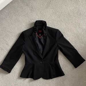WHBM Black Peplum Ruffle Collar Blazer
